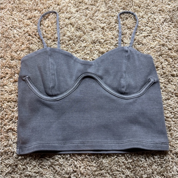 Grey Ribbed Crop Top - Picture 1 of 3